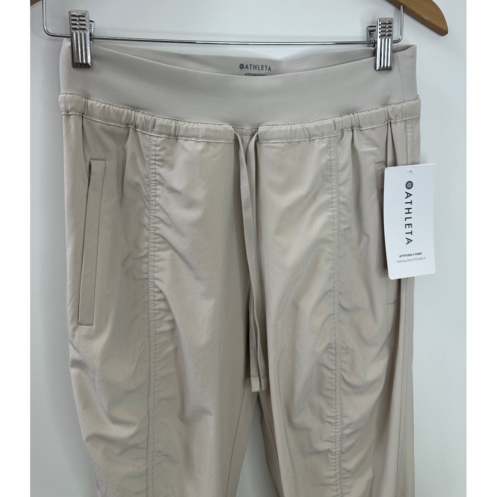 NWT Athleta Attitude II Pants Ruched Mid Rise Jogger Womens Size 4 / P Beige Tan - Picture 3 of 13